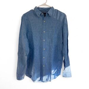Banana Republic Mens 100% Linen Top Small Blue Button Up Camden Beach Nautical